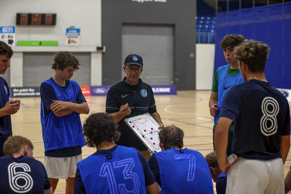 Hawkes Bay coach Jeff Robson. Ford Futsal Superleague, Hawkes Bay v Waikato Rapids, Trusts Arena, Auckland, Saturday 18th March 2023. Photo: Shane Wenzlick / www.phototek.nz