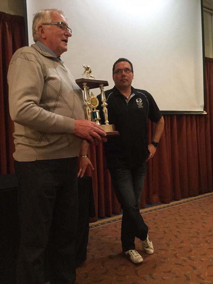 Life member Walter Jack presents Player of the Year Trophy 2018 to Gary Low
