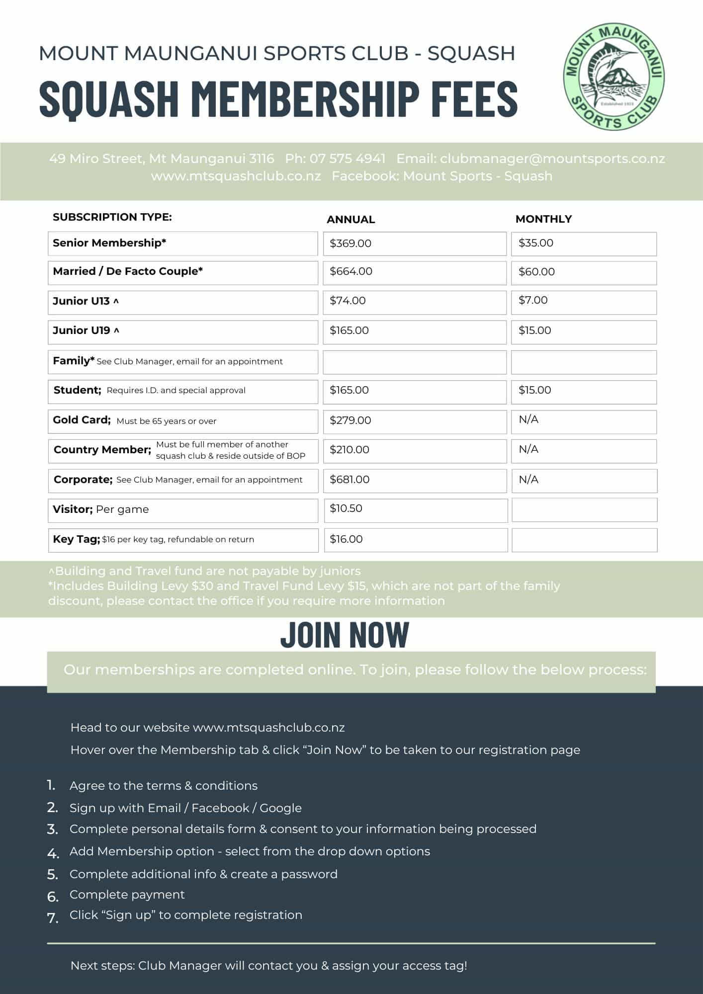 Squash Membership Fees 2025 - 1