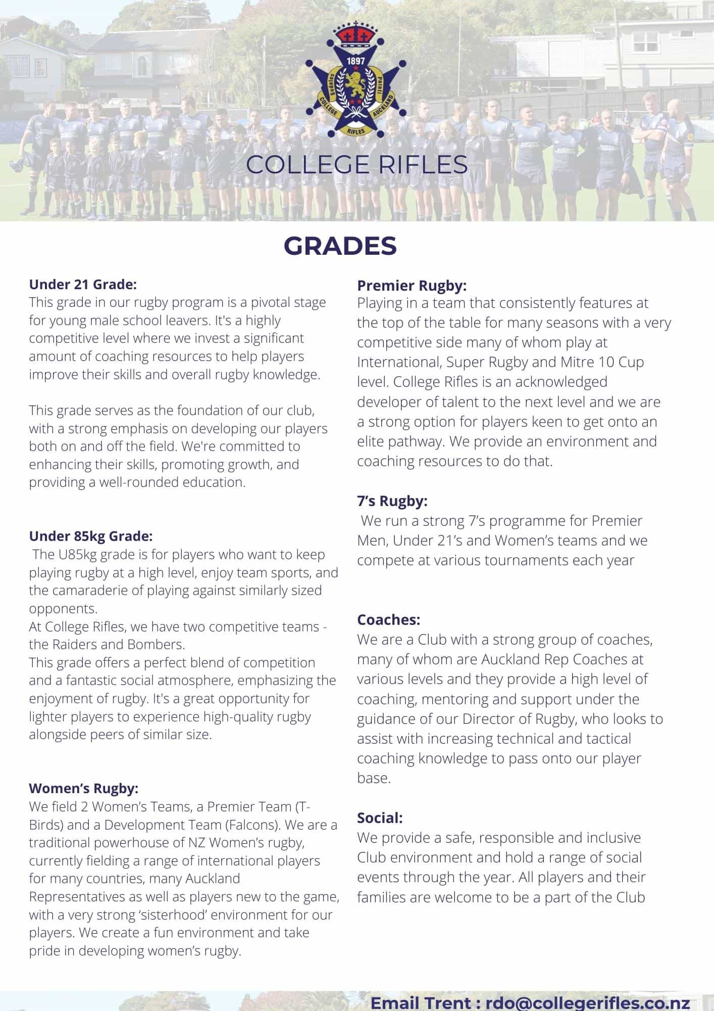 ABOUT US: College Rifles is based in Remuera, Auckland. We are a club with a strong sense of tradition but have moved with the times to provide an inclusive, safe and fun environment for our players and supporters. We are a very competitive and ambitious - 2