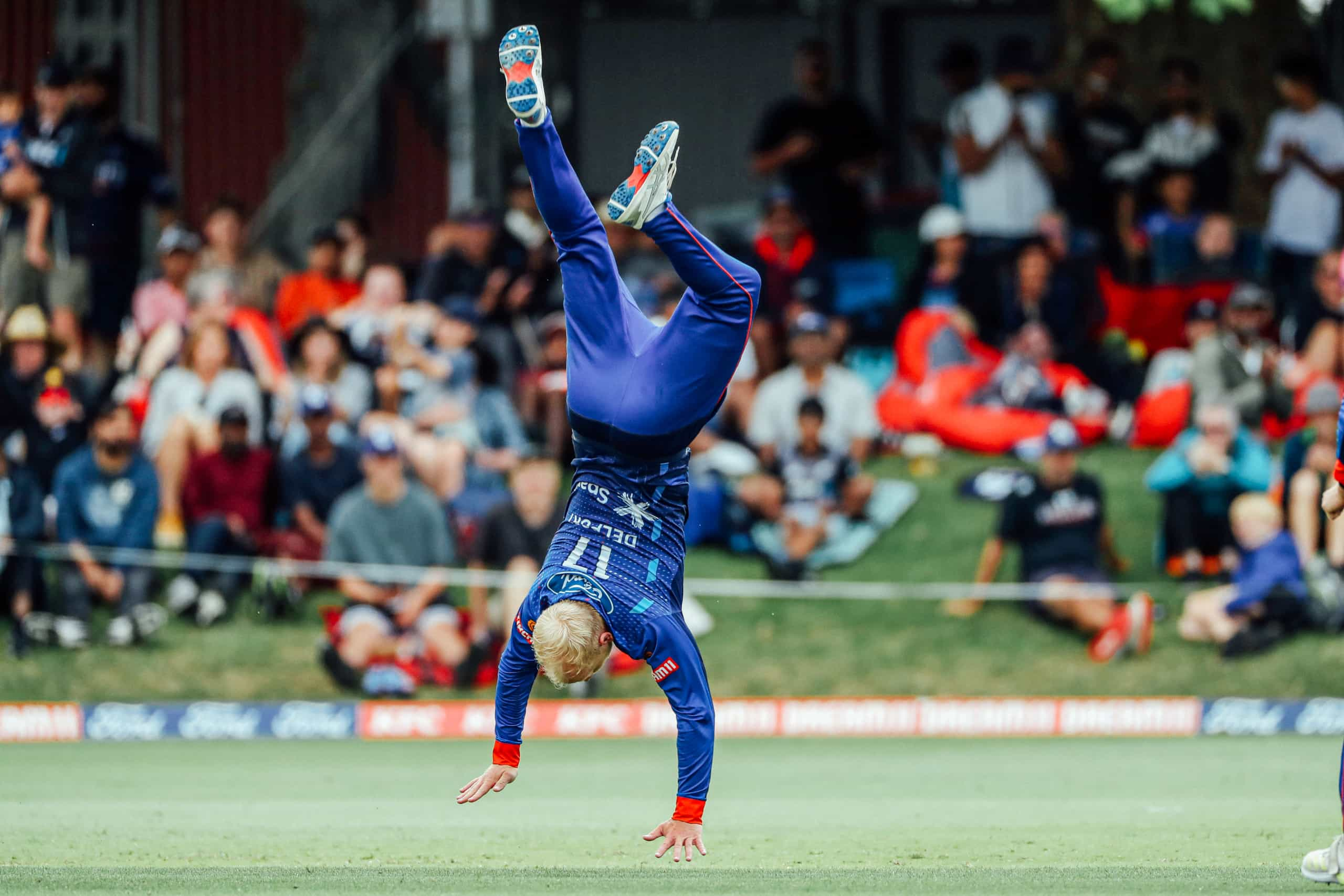 Aces Louis Delport celebrates taking his 3rd wicket. Dream11 Super Smash 2023/24, Aces v Firebirds, Martin Guptill Oval, Auckland, Thursday 4th January 2024. Photo: Shane Wenzlick / www.photosport.nz