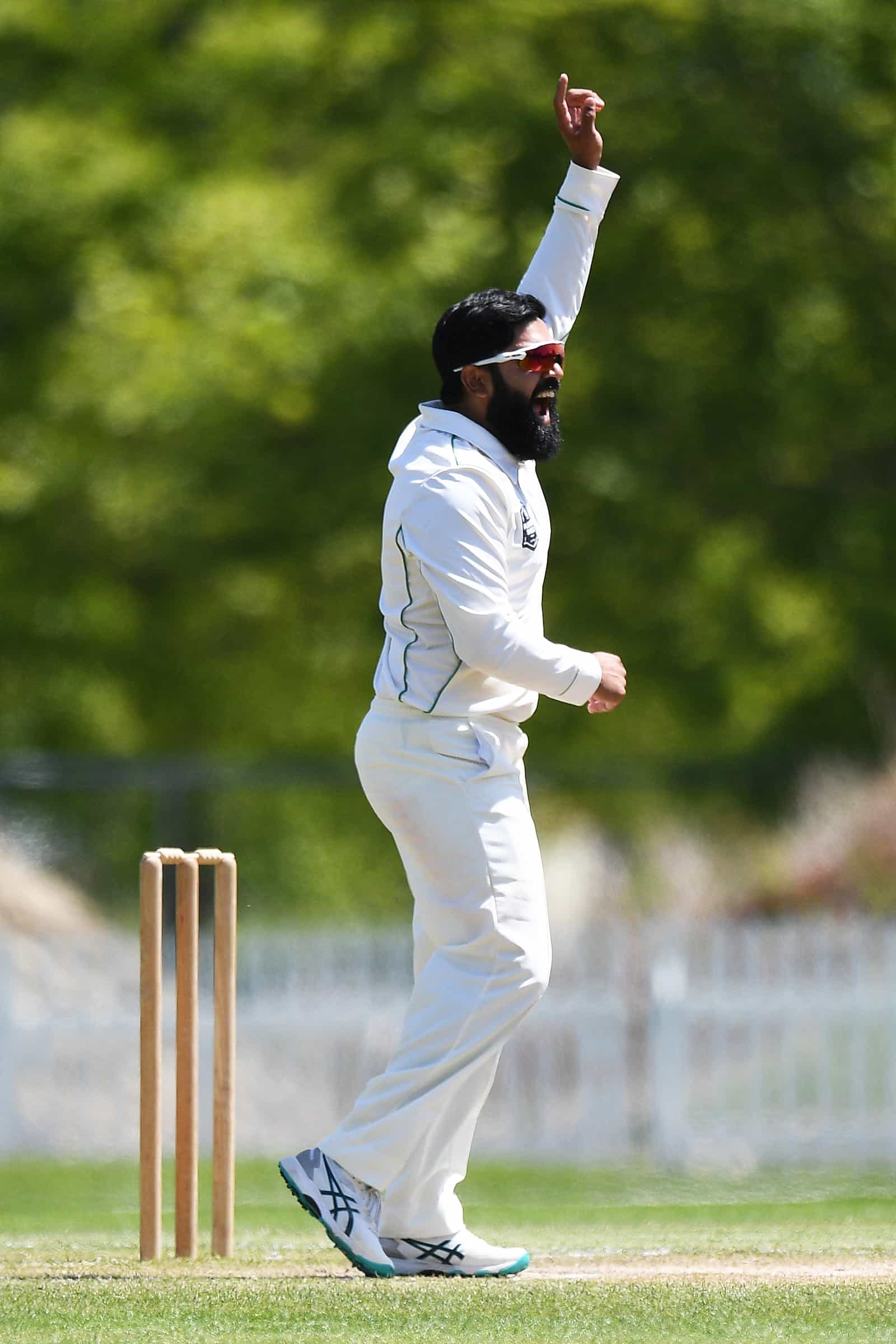 Stags player Ajaz Patel appeals during the Plunket Shield Day 4 match Central Stags v Northern Districts. Saxton Oval, Nelson, New Zealand. Tuesday 8 November 2022. ©Copyright Photo: Chris Symes / www.photosport.nz