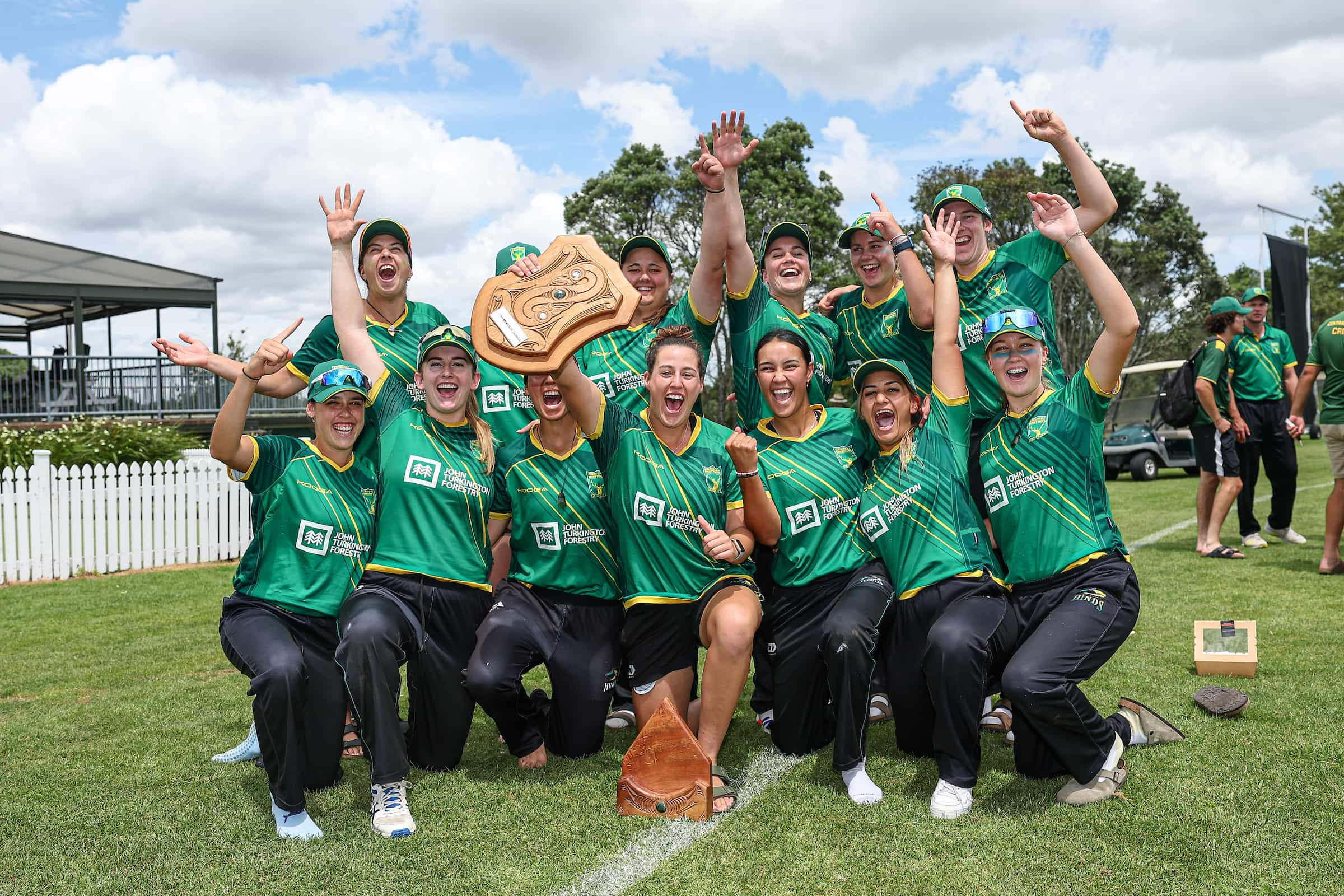 Central Districts Māori Wahine celebrate winning the women's final. National Wahine Tournament, Final, Te Whanganui-a-Tara Wahine v Central Districts Māori Wahine, Lloyd Elsmore Park Auckland, Friday 7 February 2025. Copyright Photo: Shane Wenzlick / www.photosport.nz