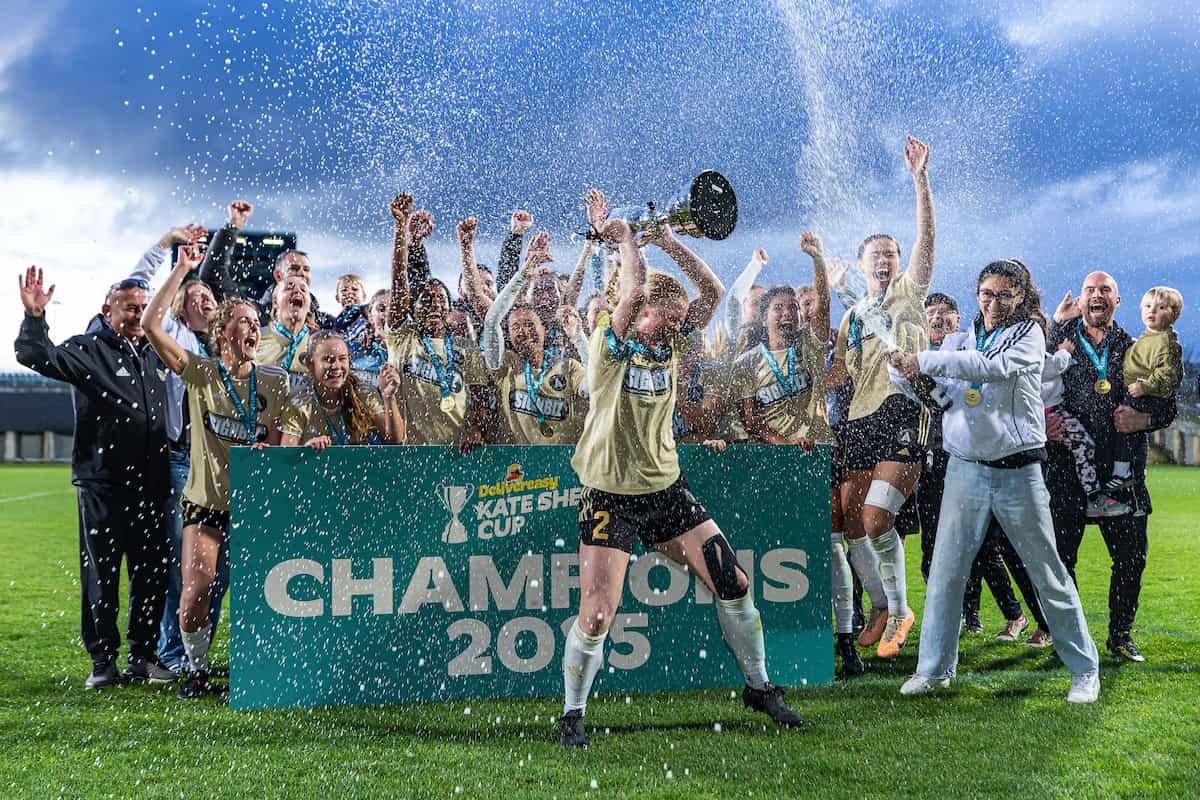 Auckland United celebrating winning 2025 Delivereasy Kate Sheppard Cup