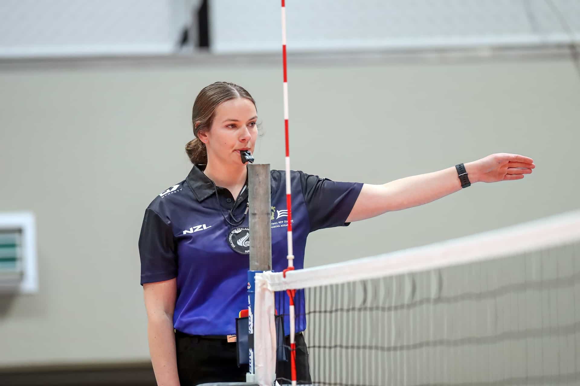 Referee. National Volleyball League 2022, Northern Moana v Midlands Te Waiora, Sport and Fitness Centre Auckland, Sunday 30th October 2022. Photo: Shane Wenzlick / www.phototek.nz
