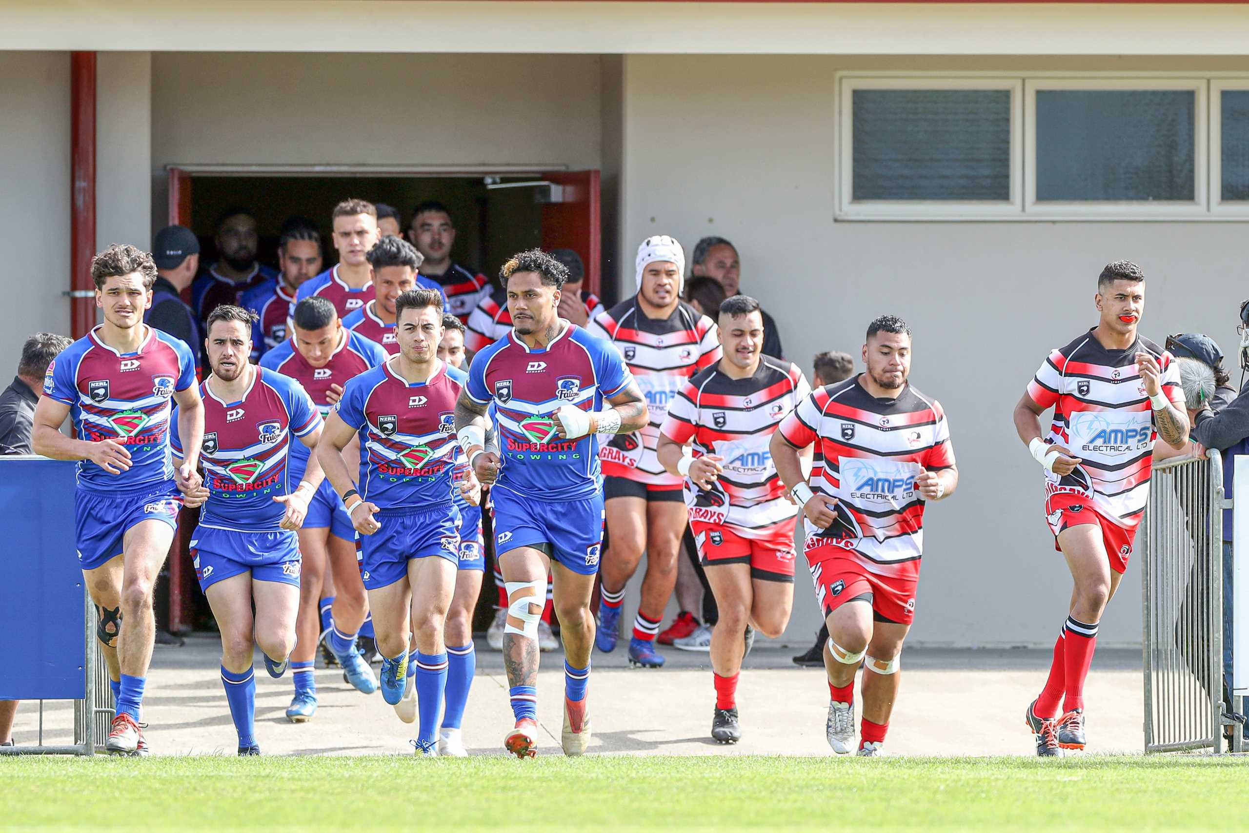 THe teams come out to play during the NZRL Premiership match between the Counties Stingrays and Akarana Falcons, NZRL Premiership held at Bruce Pulman Park, Auckland, New Zealand. 10 October 2020. Copyright Photo: Shane Wenzlick / www.photosport.nz
