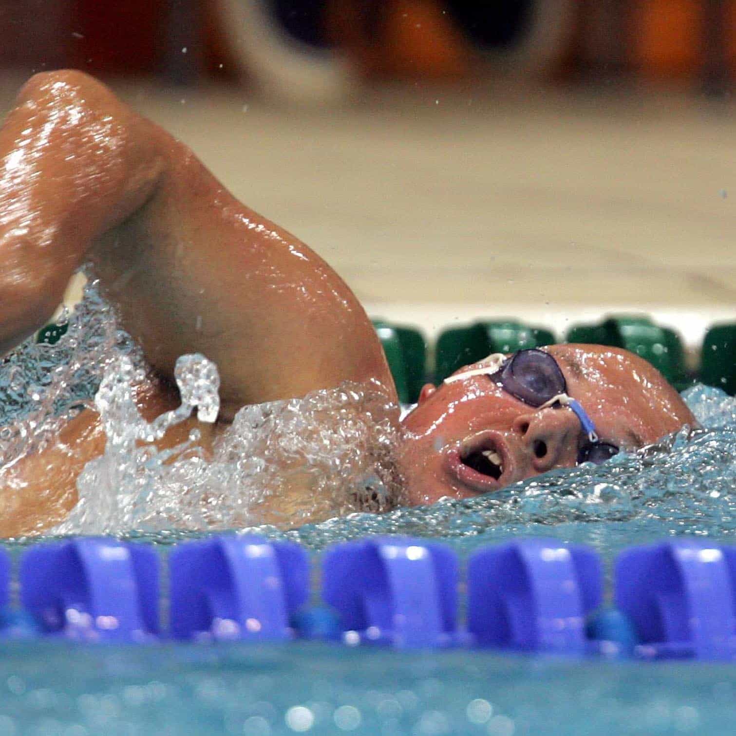 Hadleigh Pierson competes in the Men's S6 400m Freestyle Final at the Olympic Aquatic Centre, Athens, Greece on Sunday 26 September, 2004. Pierson finished 8th with a time of 5:44:09 minutes.
PHOTO: Hannah Johnston/PHOTOSPORT