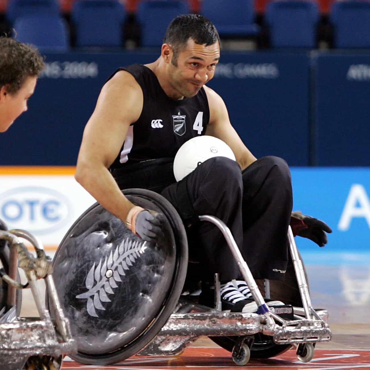 Sholto Taylor during the Wheelchair Rugby match between Australia and New Zealand at the Indoor Arena, Athens, Greece on Sunday 19 September, 2004. The Wheelblacks won the match, 41 - 31.
PHOTO: Hannah Johnston/PHOTOSPORT