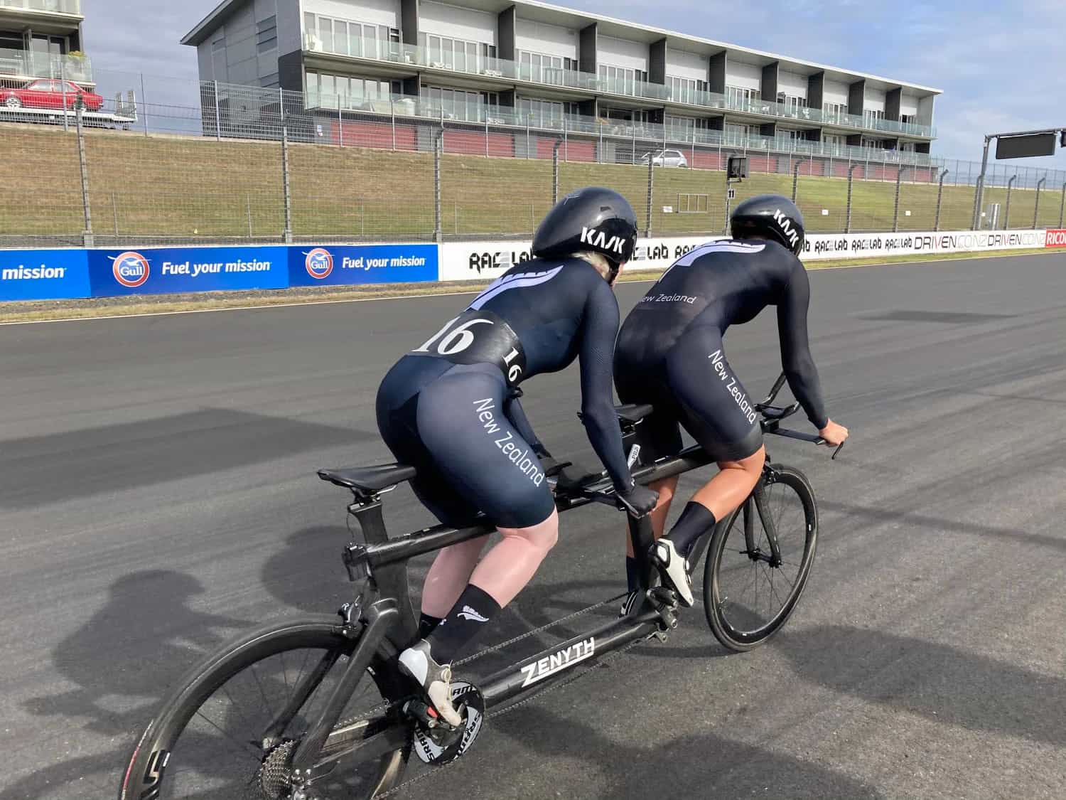 Two people on a Tandem bike