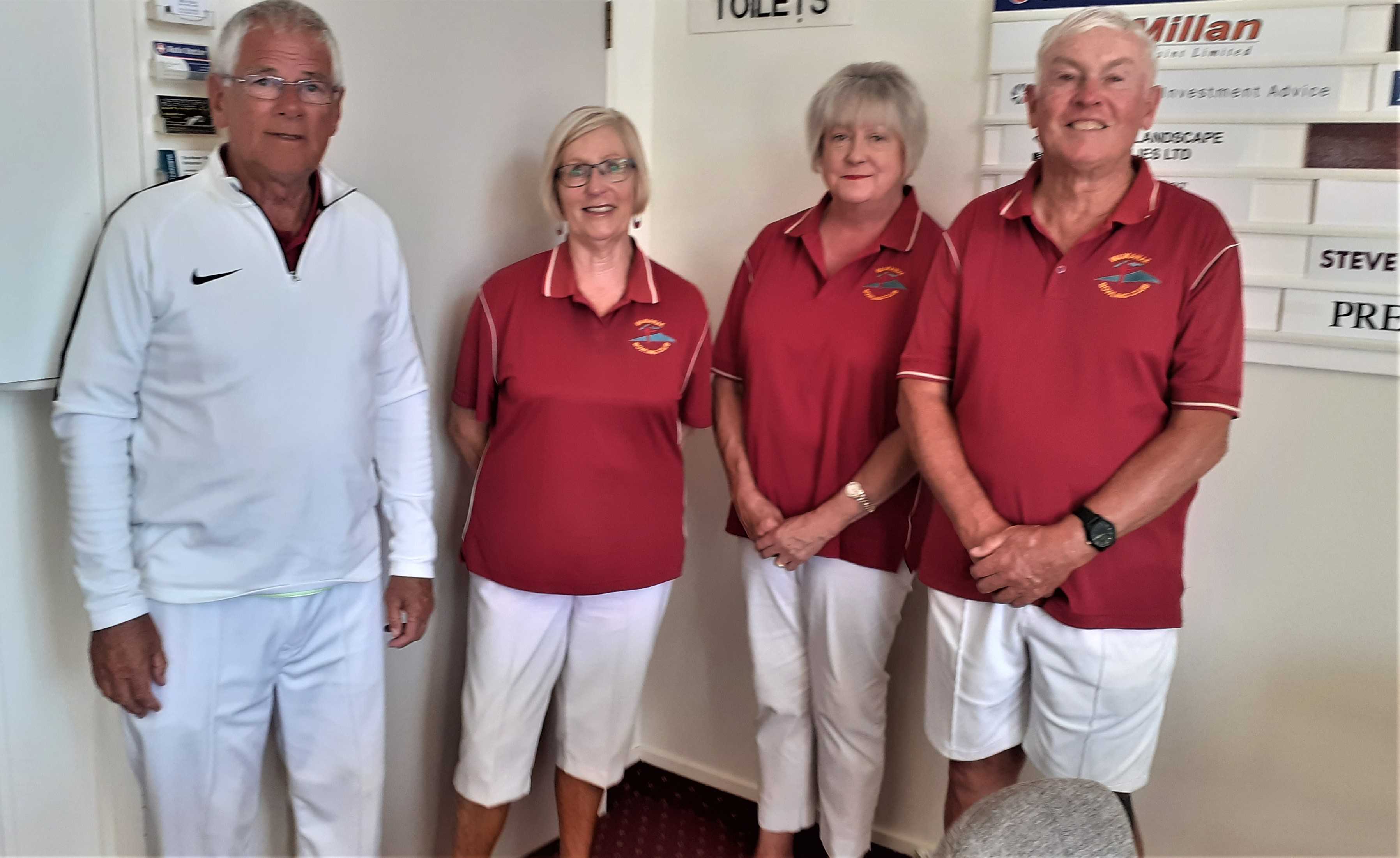 Bowls Kapiti Godfrey Bowen Fours Winners (L to R) Barry Sutton, Brenda Magill, Krys Andrews, Graeme Yeoman (S)