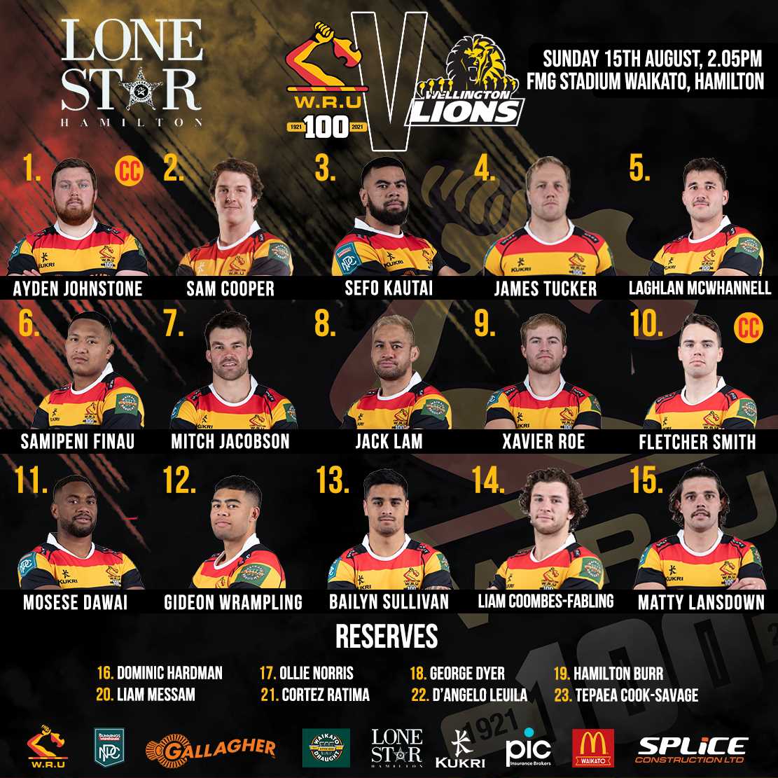 Waikato announce team to take on Wellington Lions for first home game.