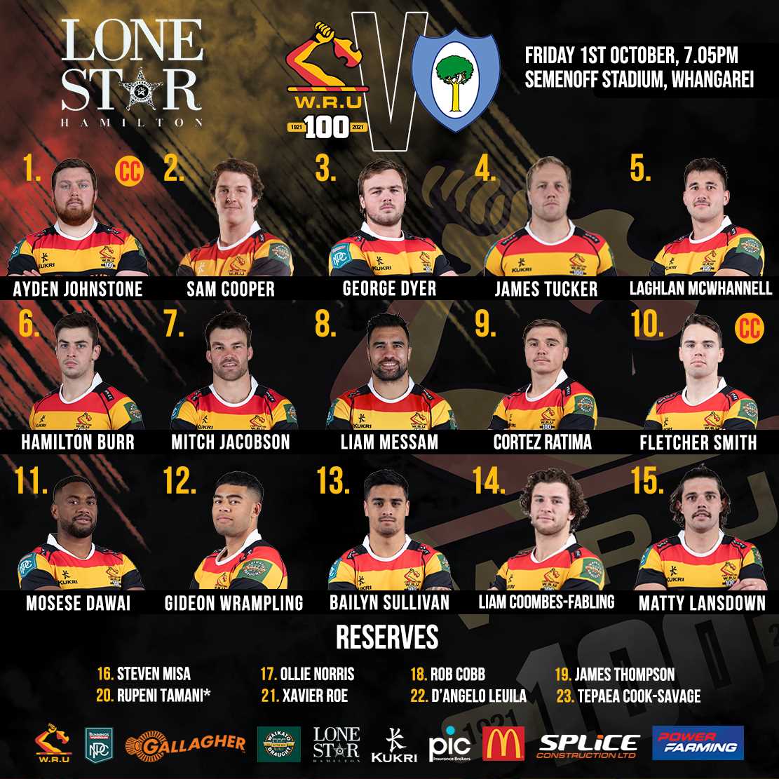Waikato announce team to face Northland Taniwha in week 5 of the Bunnings NPC