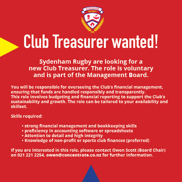 Club treasurer wanted 