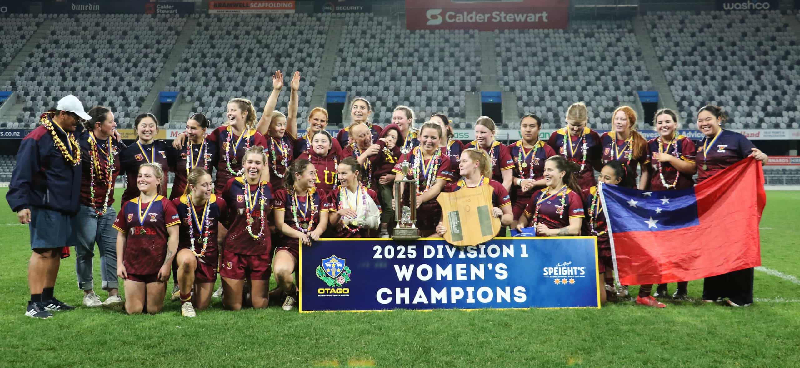 Alhambra Union celebrate following the women’s Division 1 Final between Alhambra Union and Dunedin played at Forsyth Barr Stadium in Dunedin on Saturday 14th June, 2025. © John Caswell / http://www.caswellimages.com
