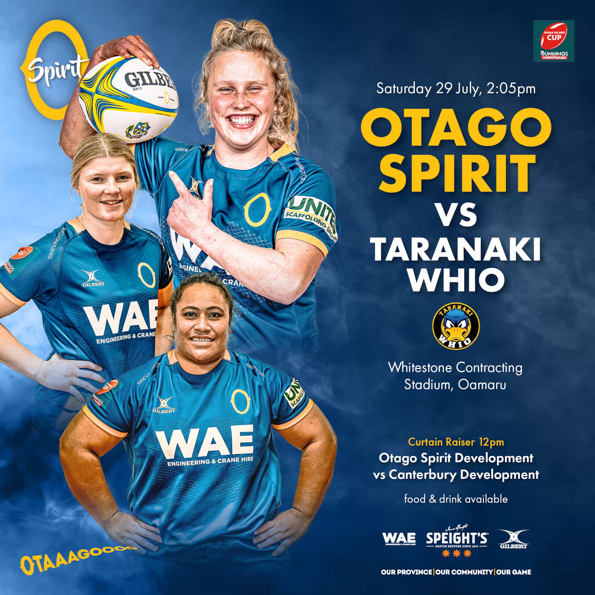 OTAGO SPIRIT PLAYING IN OAMARU THIS SATURDAY
