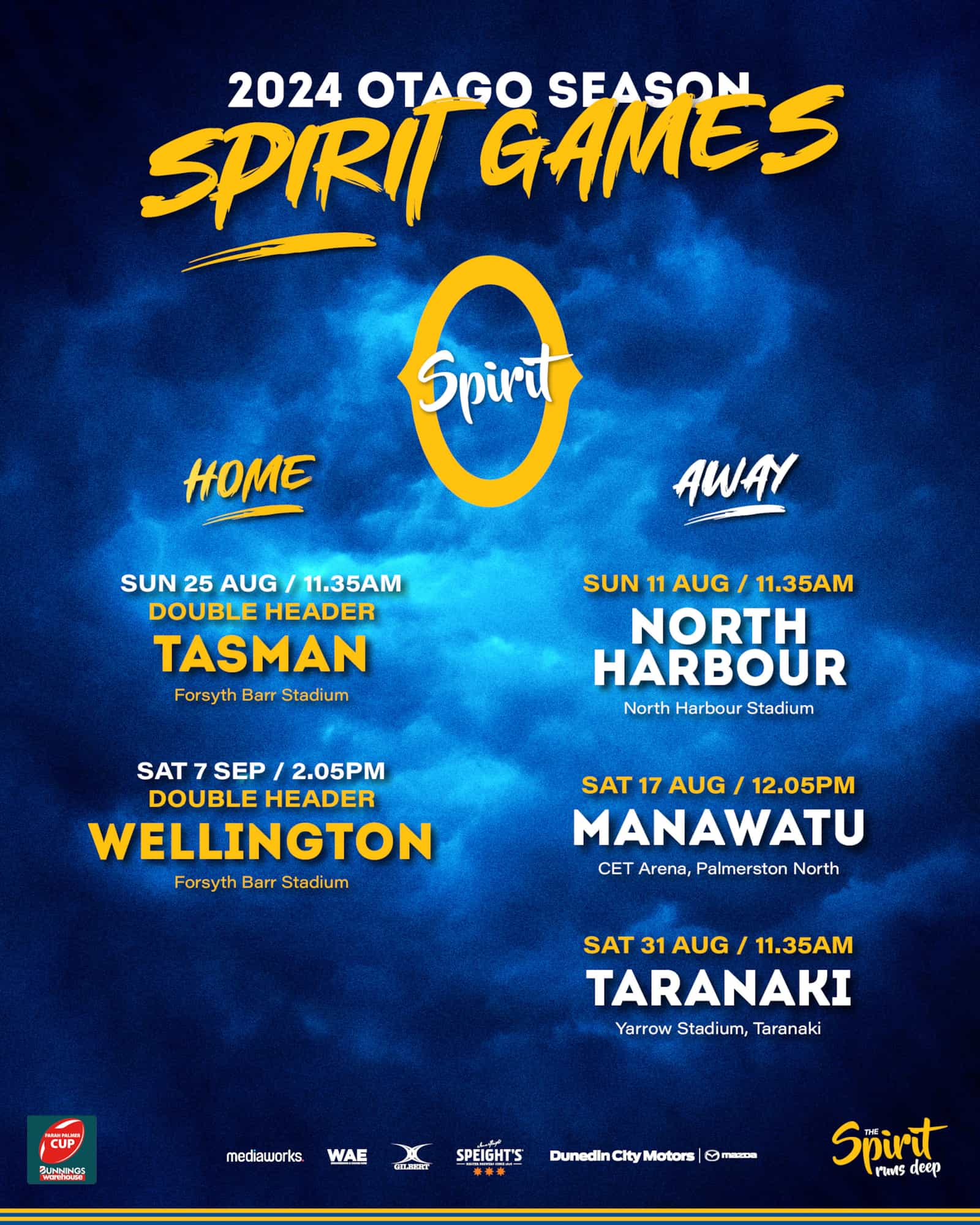 2024 OTAGO SPIRIT SEASON DRAW