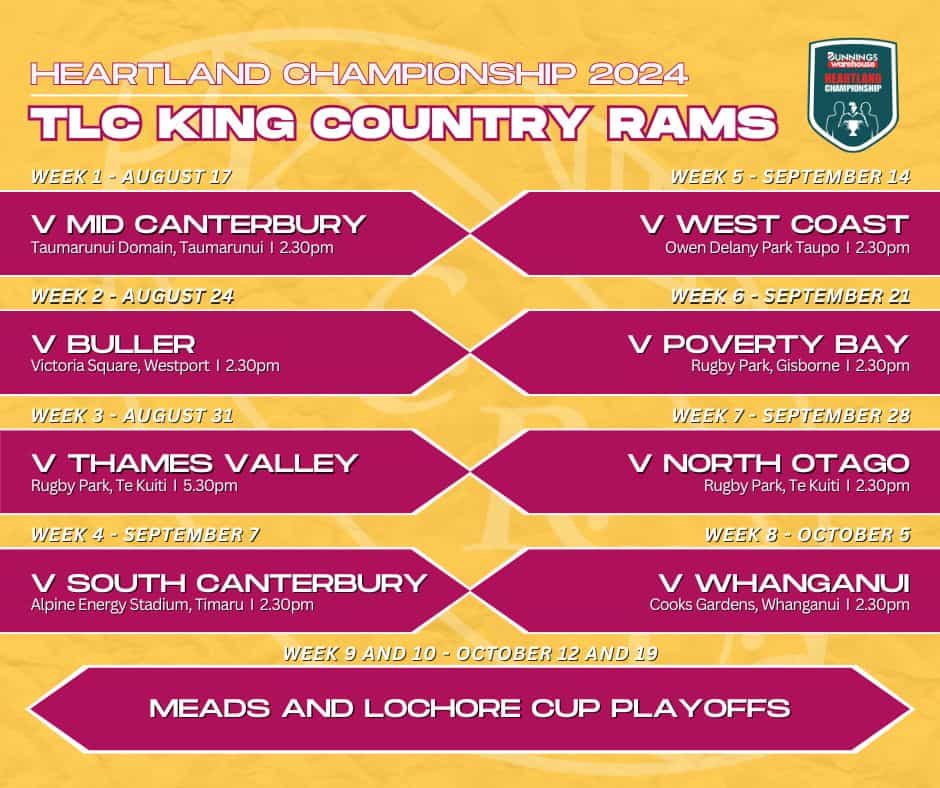 King Country Rams Heartland Championship schedule 2024 - 1
